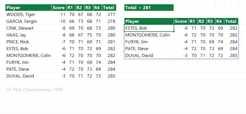 excel filter function